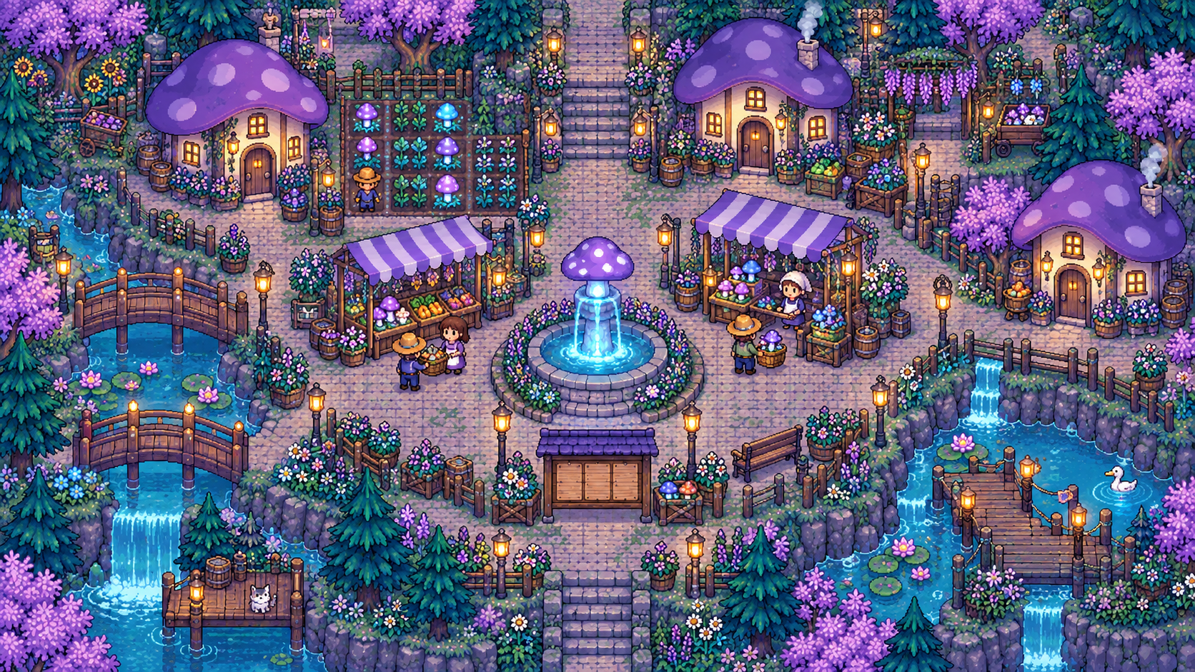 Mooncap Meadow plaza pixel landscape